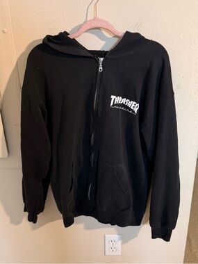Thrasher Magazine Black Zip Up Hoodie Mens Large Skate Streetwear Graphic